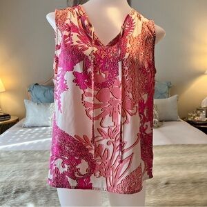 COLDWATER CREEK Pink White Floral XS 4 6 Sleeveless Tie Tunic Lightweight Shirt